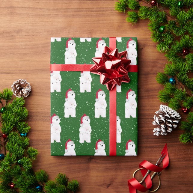 Christmas Polar Bear in Snowflakes  Wrapping Paper (Holiday Gift)