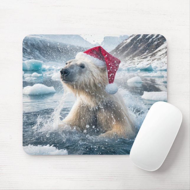 Christmas Polar Bear In Water Mouse Pad (With Mouse)