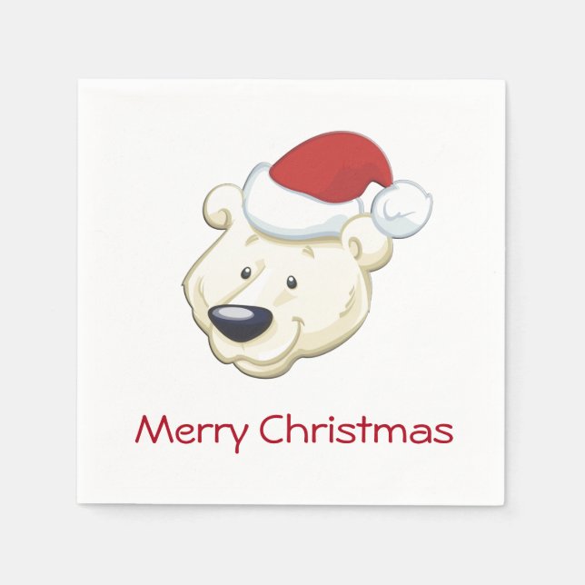 Christmas Polar Bear Merry Christmas Paper Napkins (Front)