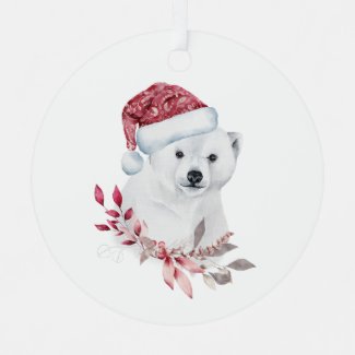 Christmas Polar Bear  Metal Ornament