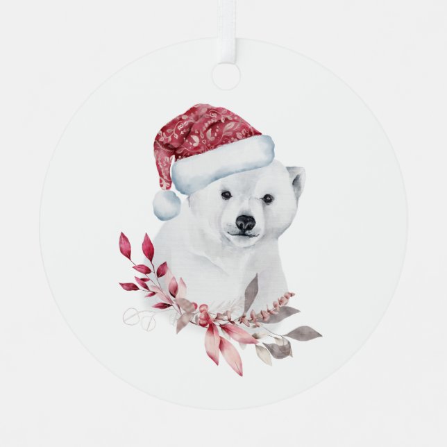 Christmas Polar Bear  Metal Ornament (Front)