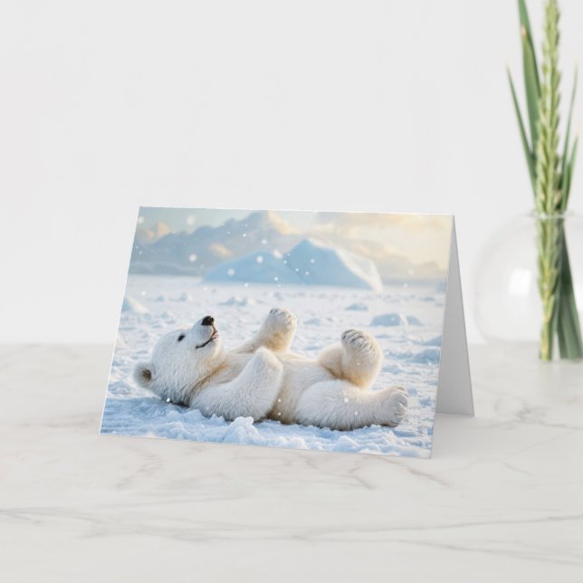 Christmas Polar Bear On Ice  Holiday Card (Front)