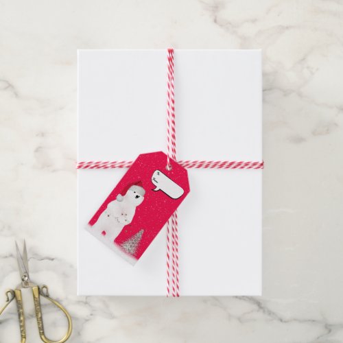 Christmas Polar Bear on Red  Gift Tags