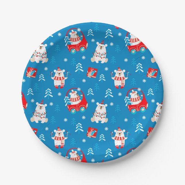 Christmas Polar Bear Paper Plates (Front)