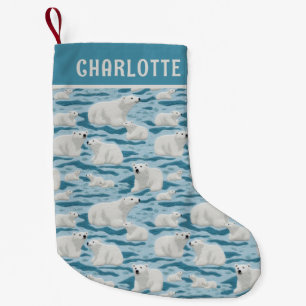 Christmas Polar Bear Pattern Personalized Name Small Christmas Stocking