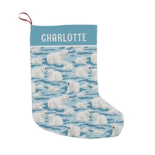 Christmas Polar Bear Pattern Personalized Name Small Christmas Stocking