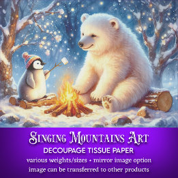 Christmas Polar Bear & Penguin Campfire Decoupage Tissue Paper