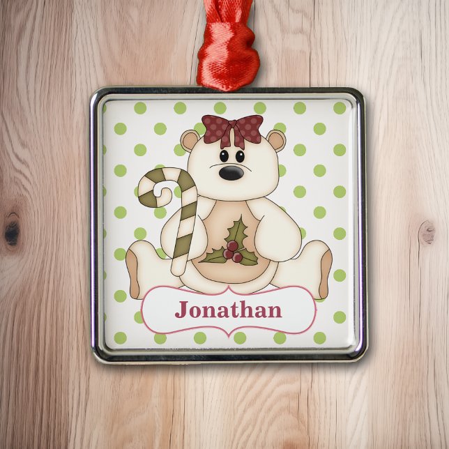 Christmas Polar Bear Personalized Metal Ornament (Creator Uploaded)