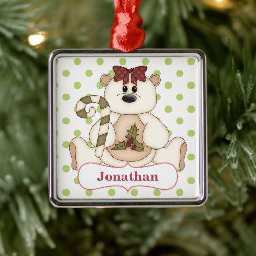 Christmas Polar Bear Personalized Metal Ornament