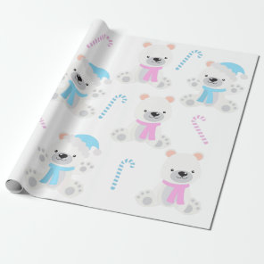 Christmas Polar Bear Pink Blue Gender Reveal Party Wrapping Paper