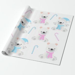 Christmas Polar Bear Pink Blue Gender Reveal Party Wrapping Paper