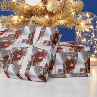 Christmas Polar Bear Pushing a Snowblower Wrapping Paper