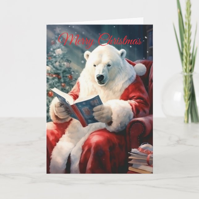 Christmas Polar Bear reading Holiday Card (Front)