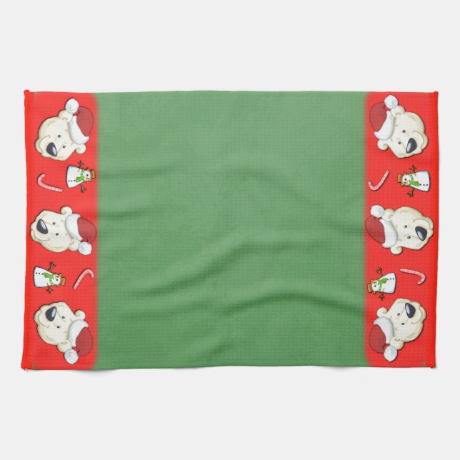 Christmas Polar Bear Red and Green Kitchen Towel (Horizontal)