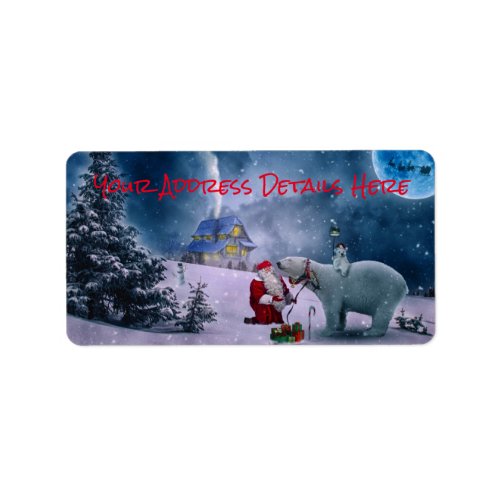 Christmas Polar Bear Santa Snow Scene Label