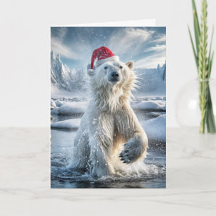 Christmas Polar Bear Splashing In Icy Water Card