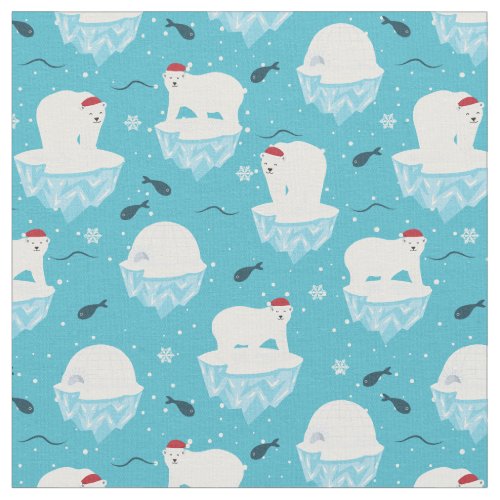 Christmas Polar Bear Winter Seamless Pattern Fabric