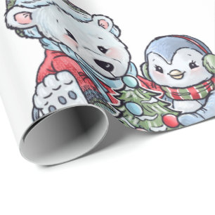 Christmas polar Bear with A Friend Wrapping Paper