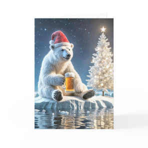 Christmas Polar Bear With Beer Holiday Card