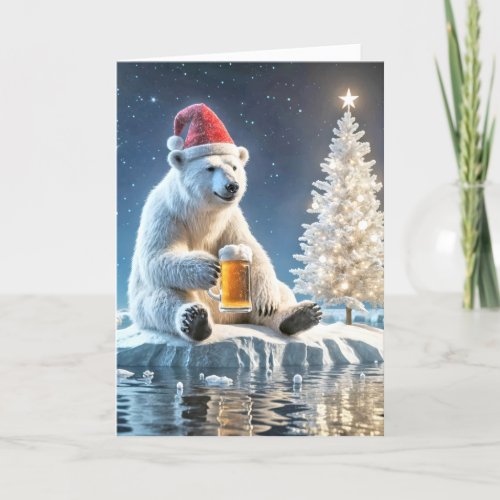 Christmas Polar Bear With Beer Holiday Card