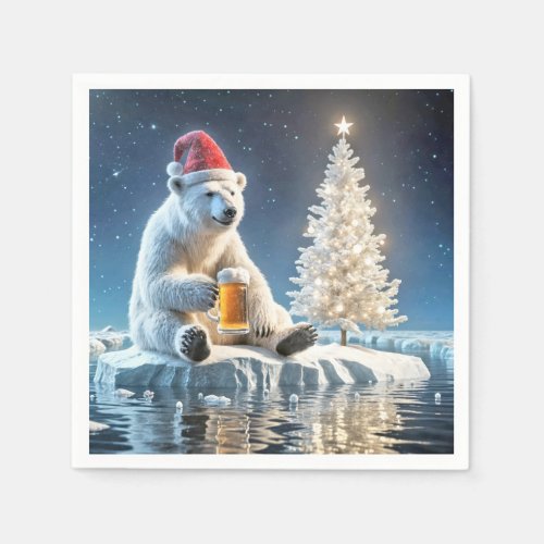 Christmas Polar Bear With Beer Napkins