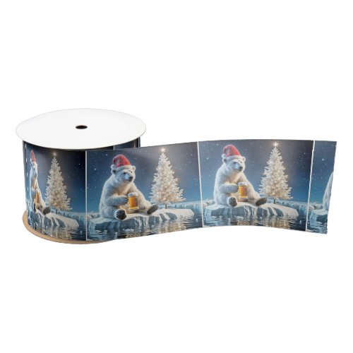 Christmas Polar Bear With Beer Satin Ribbon