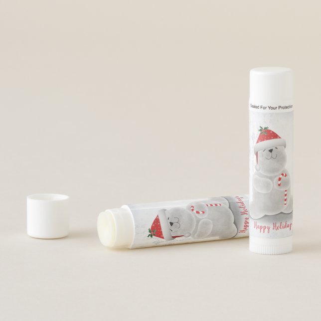 Christmas polar bear with candy cane lip balm (In Situ)