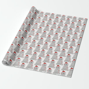 Christmas polar bear with candy cane wrapping paper