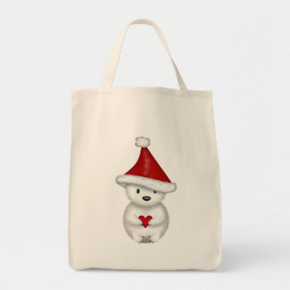 Christmas Polar Bear with Heart Tote Bag