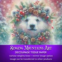 Christmas Polar Bear With Holly & Pine Decoupage