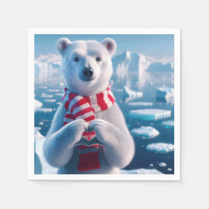 Christmas Polar Bear With Paws Forming a Heart Napkins