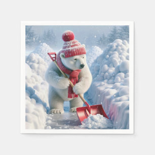 Christmas Polar Bear With Red Shovel Napkins