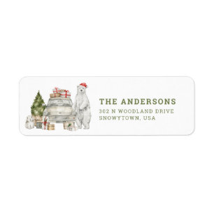 Christmas Polar Bear with Santa Hat return address Label