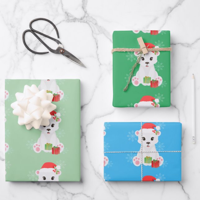 Christmas Polar Bear Wrapping Paper Sheets (Front)