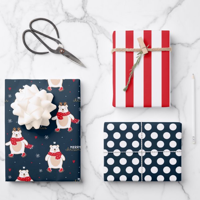 Christmas Polar Bear Wrapping Sheet Set of 3 (Front)