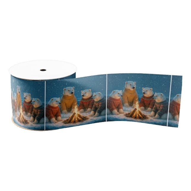 Christmas Polar Bears Around a Bonfire Grosgrain Ribbon (Spool)