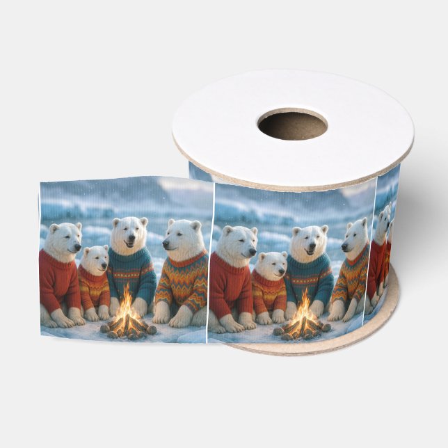 Christmas Polar Bears Around a Bonfire Grosgrain Ribbon (Spool)