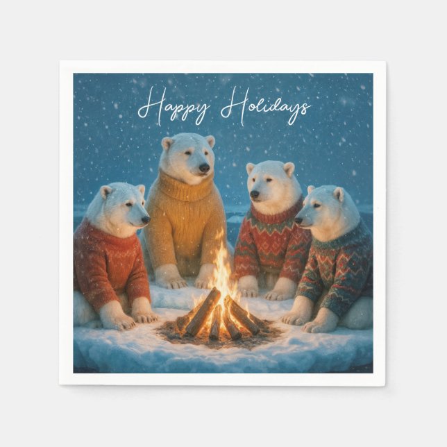 Christmas Polar Bears Around a Bonfire Napkins (Front)