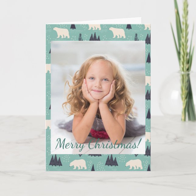 Christmas Polar Bears Evergreen Trees Snow Photo Note Card (Front)