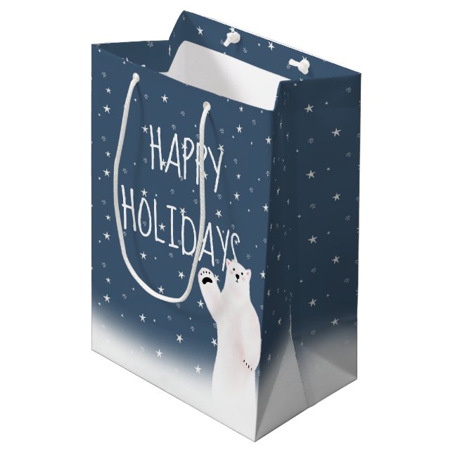 Christmas Polar Bears In Snow Medium Gift Bag (Front Angled)