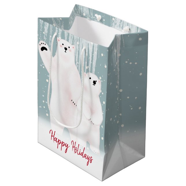 Christmas Polar Bears In Snow Medium Gift Bag (Front Angled)