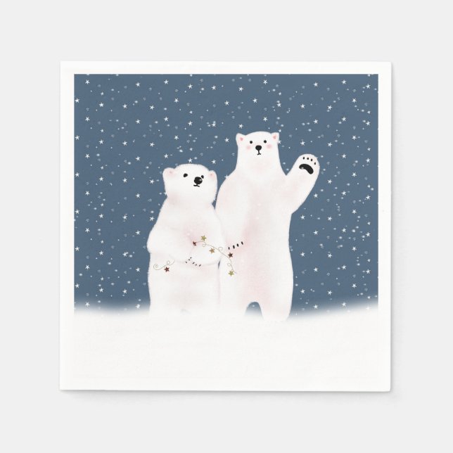 Christmas Polar Bears In Snow Napkins (Front)