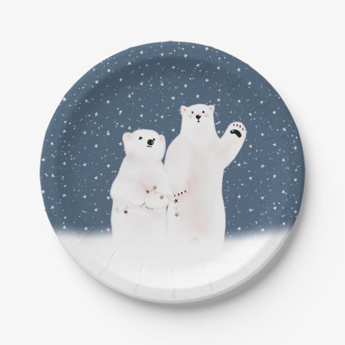 Christmas Polar Bears In Snowflakes Paper Plates