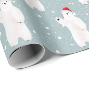 Christmas Polar Bears in Snowflakes Wrapping Paper
