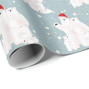 Christmas Polar Bears in Snowflakes Wrapping Paper