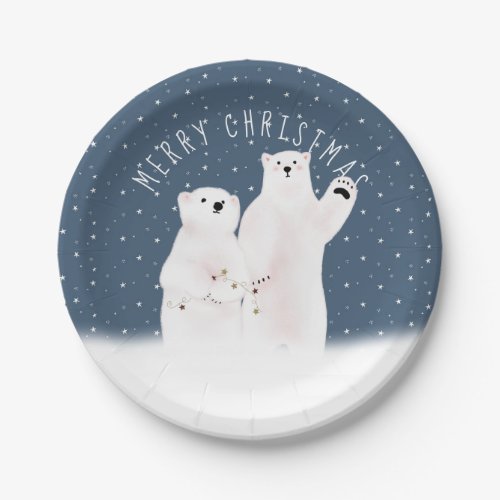 Christmas Polar Bears On Stars Paper Plate