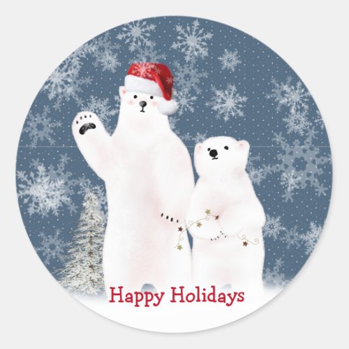 Christmas Polar Bears Square Sticker