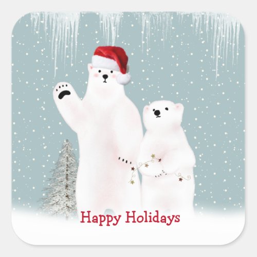 Christmas Polar Bears Square Sticker