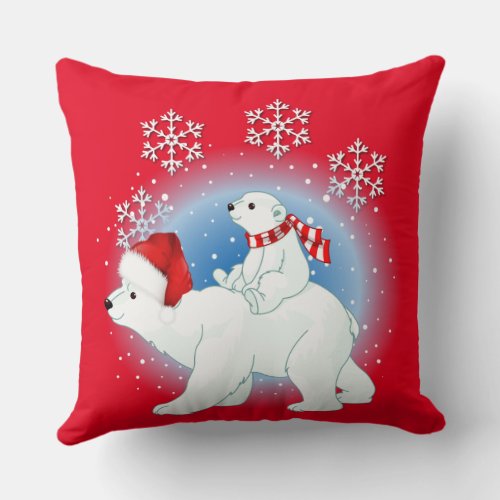 Christmas Polar Bears Throw Pillow