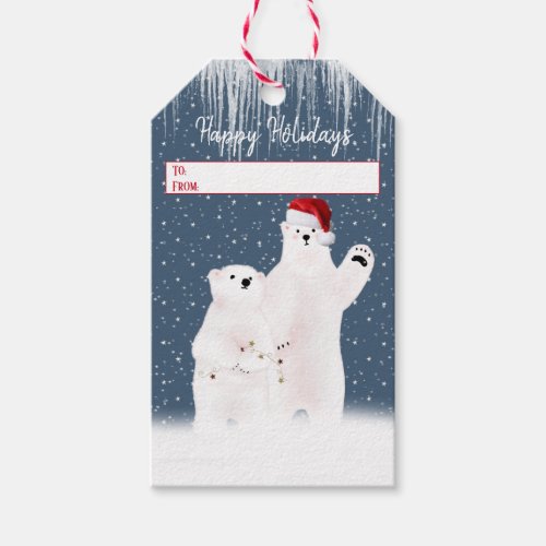 Christmas Polar Bears With Stars Gift Tags